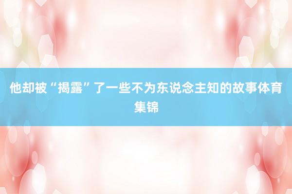 他却被“揭露”了一些不为东说念主知的故事体育集锦