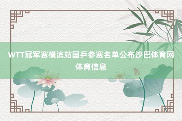 WTT冠军赛横滨站国乒参赛名单公布沙巴体育网体育信息