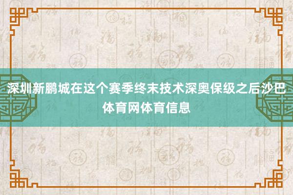 深圳新鹏城在这个赛季终末技术深奥保级之后沙巴体育网体育信息