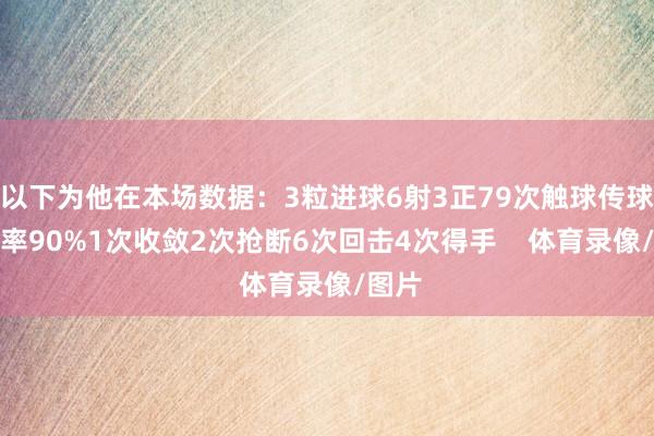 以下为他在本场数据：3粒进球6射3正79次触球传球得手率90%1次收敛2次抢断6次回击4次得手    体育录像/图片