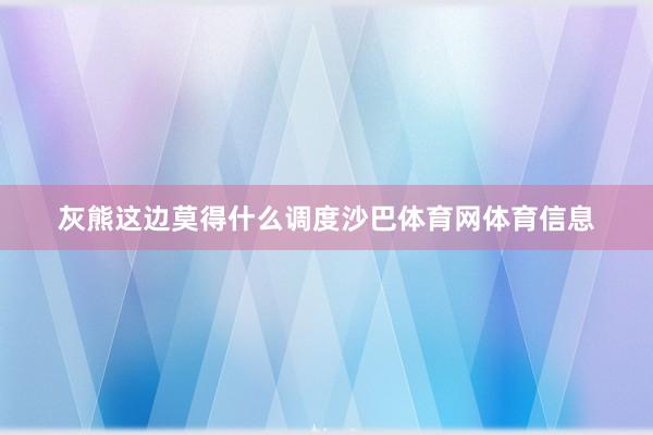 灰熊这边莫得什么调度沙巴体育网体育信息
