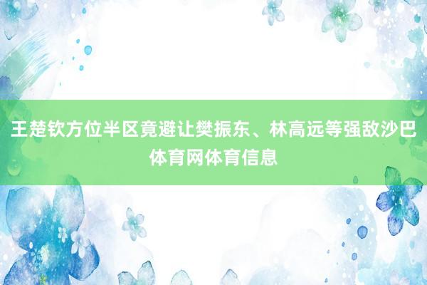 王楚钦方位半区竟避让樊振东、林高远等强敌沙巴体育网体育信息