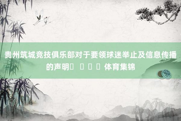 贵州筑城竞技俱乐部对于要领球迷举止及信息传播的声明​ ​​​体育集锦