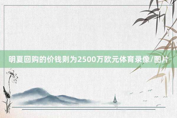 明夏回购的价钱则为2500万欧元体育录像/图片